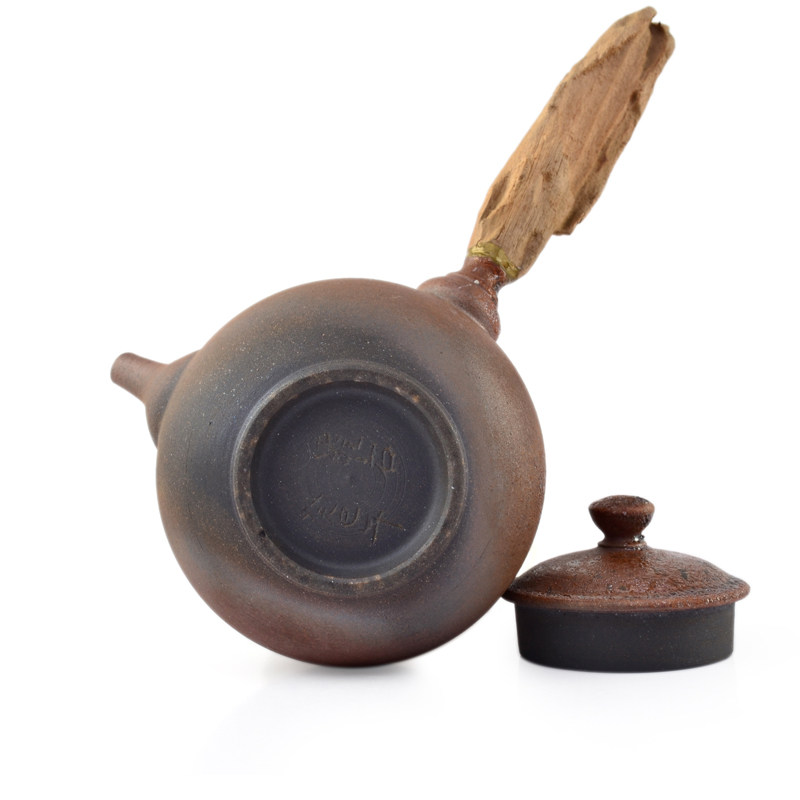 天福茗茶 陆羽茶具 罗石柴烧木柄壶 名家手工壶 柴烧陶壶 250ml