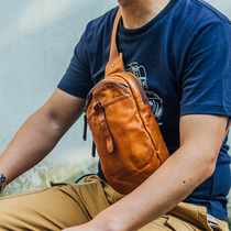 Imported first layer cowhide mens chest bag retro leather messenger bag tide bag ipad bag summer portable sports bag