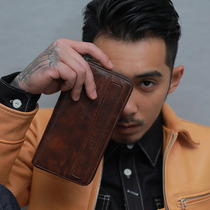 Mens wallet long vegetable tanned sheepskin handmade retro Japanese and Korean zipper large capacity trendy womens real leather old clutch