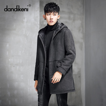 Spains original ecological suede fur one male hooded medium long fur coat Haining youth leather coat winter