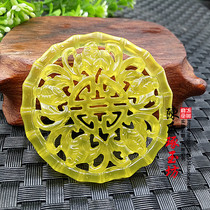 Natural Xiuyu double-sided hollow Wufu birthday pendant pendant pendant Gold Xiuyu Wufu Door ancient style jade jade pendant