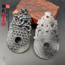 Xiuyu ink color floating flower dragon and phoenix with jade Biyu ring neck pendant Jade jade Antique dragon Jade Peiyu pendant