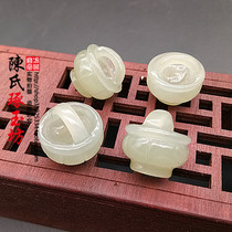 Hetian jade green white jade small flower basket jade pendant flower basket jade pendant accessories DIY handmade jewelry jade pendant