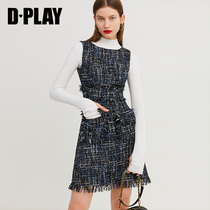 DPLAY De Pala autumn and winter New Year European and American navy blue tweed slim small fragrant style dress women