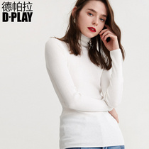 DPLAY De Pala Spring European and American White Side Button Turtleneck Knit Slim base shirt