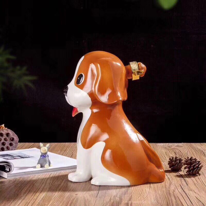 景德镇酒瓶陶瓷泡酒坛子3斤旺财狗装饰摆件艺术空酒壶白小酒缸盖_7折