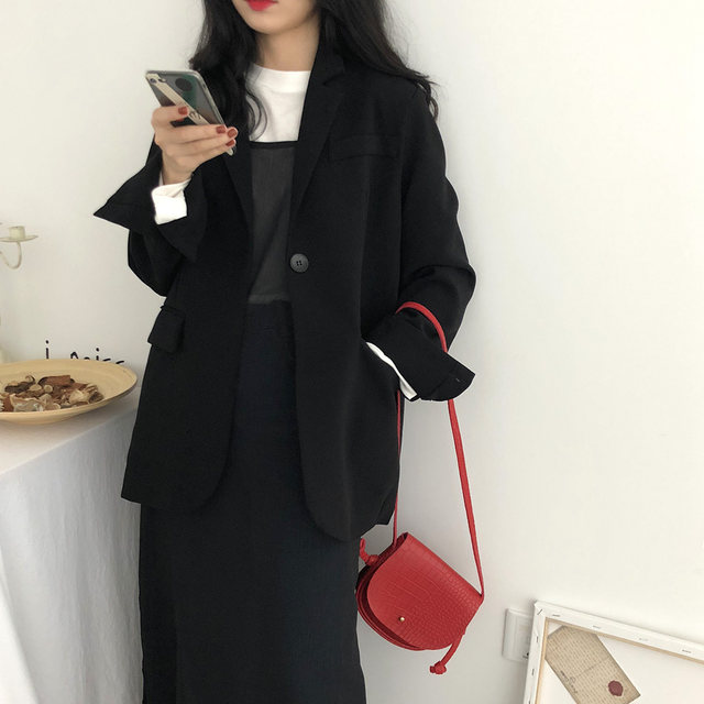 yesroom homemade autumn new neutral BF wind loose shoulder pads slimming turn-over sleeve design black suit jacket female yesroom homemade autumn new neutral BF wind loose shoulder pads slimming turn-over sleeve design black suit jacket female