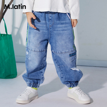 Maladin Kids Boys Cowboy Jeans Trousers Autumn New Grinding Hair Craft Handsome Pants