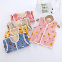 Spring autumn new children plus suede waistcoat baby thickened vest cardiovert warm camouflage shoulder baby hit bottom blouse