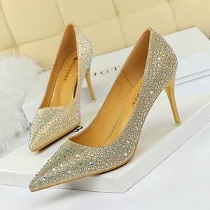 9219-A22 han edition fashion wedding shoe heels high heel with shallow mouth pointed sexy party diamond single shoes