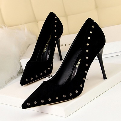 219-1 the European and American wind restoring ancient ways for women&apos;s shoes high heel with suede shallow mouth po