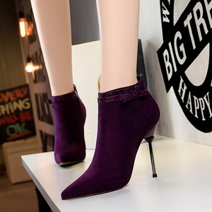 663-8 han edition style banquet short canister boots with ultra fine with suede tip diamond sexy show thin short boots