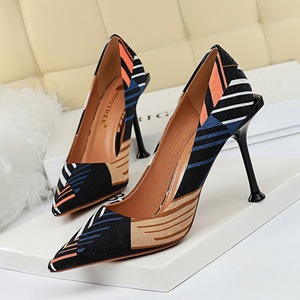 925-8 han edition spell cloth surface high heels for women's shoes with ultra fine with shallow mouth pointed fashi