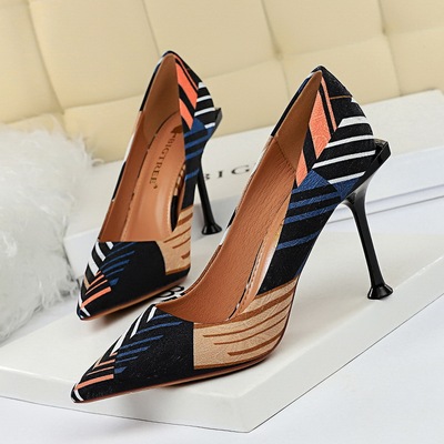 925-8 han edition spell cloth surface high heels for women&apos;s shoes with ultra fine with shallow mouth pointed fashi