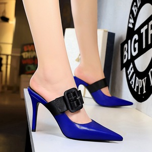 955-1 the European and American fashion contracted wind baotou drag high heel with shallow mouth pointed a word belt buc