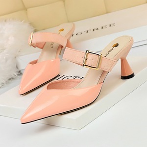 Han edition contracted baotou slippers high 906-1 with lighter pointed metal belt buckle and women slippers hollow out a