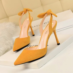 2136-3 han edition fashion with high with fine suede shallow mouth pointed hollow out after small bowknot female strappy