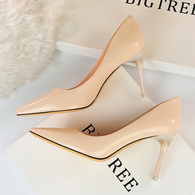 1729-1 han edition delicate show thin transparent crystal high-heeled shoes with high heels paint shallow mouth pointed 