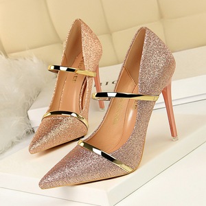 9511-19 European and American wind sexy high-heeled shoes lighter point sequins cloth nightclub show tall with one word