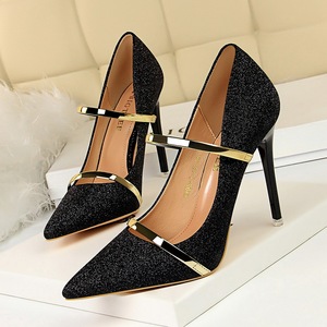 9511-19 European and American wind sexy high-heeled shoes lighter point sequins cloth nightclub show tall with one word