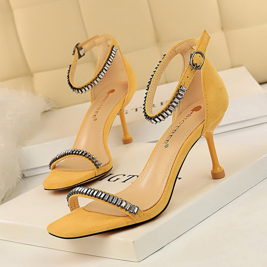 969-1 han edition fashion show thin summer female sexy high-heeled shoes high heel with suede diamond one word with sand