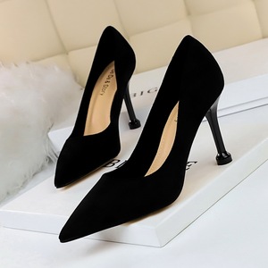 0755-3 the European and American fashion contracted professional OL shoes high heel with suede shallow mouth pointed sex