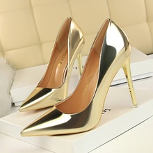 9511-7 European and American wind fashion metal with high heels for women's shoes with shallow mouth pointed sexy nightclub show thin single shoes