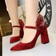 828-5 European and American fashion elegant dinner with suede shoes thick with high light pointed mouth rabbit hair one word with single shoes