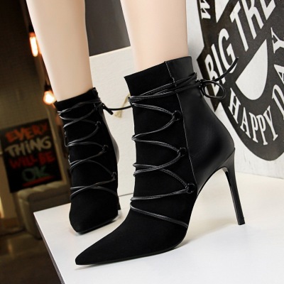 126-2 in Europe and the sexy night knight show thin pedicure suede boots short cylinder cross with fine with high heels 