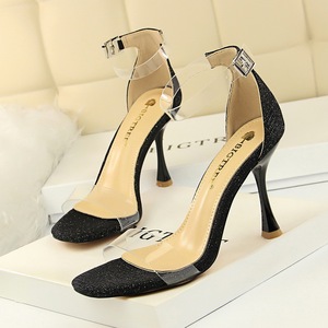 127-2 han edition fashion metal and glass with high with shiny lag peep-toe hollow transparent one word with sandals