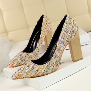 5239-8 Europe and sexy nightclub show thin high heels for women’s shoes thick with color matching weave the shallow mout