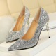 9219-12 European and American wind fashion sexy nightclubs with high-heeled shoes with thin metal lighter pointed sequined shoes