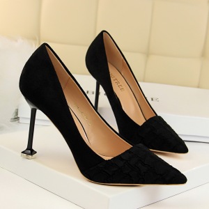 1716-19 han edition show thin shoes with high heels suede stone grain shallow mouth pointed sexy nightclub single shoe h