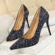 9219-12 European and American wind fashion sexy nightclubs with high-heeled shoes with thin metal lighter pointed sequined shoes