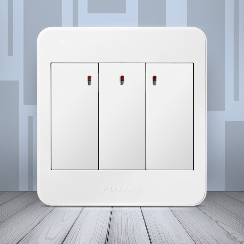 福田点开关 三开单控 墙壁轻点开关插座面板 灵点雅白官方正品j06
