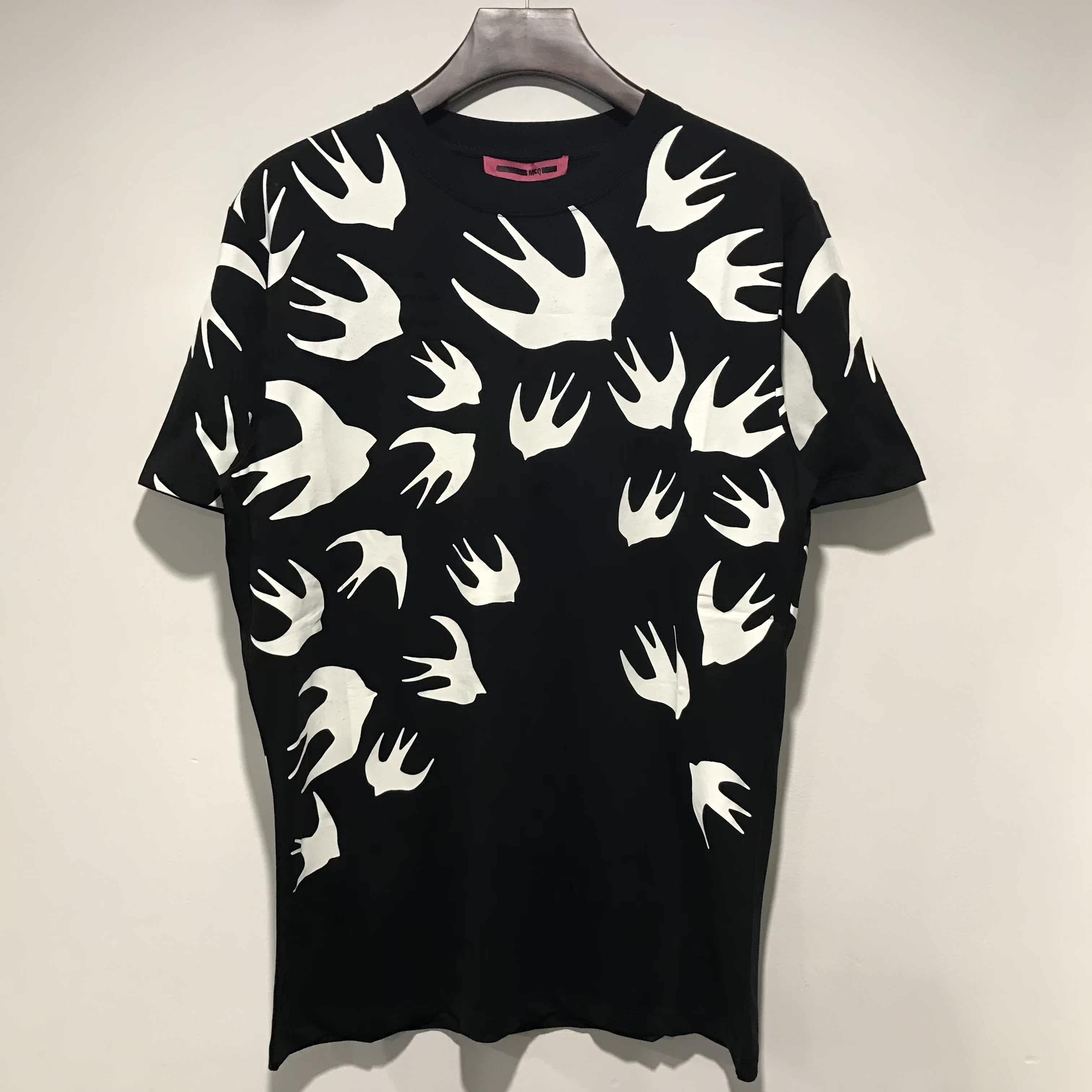 alexander mcqueen mcq 17ss 麦昆黑色印花灰色植绒燕子短袖tee