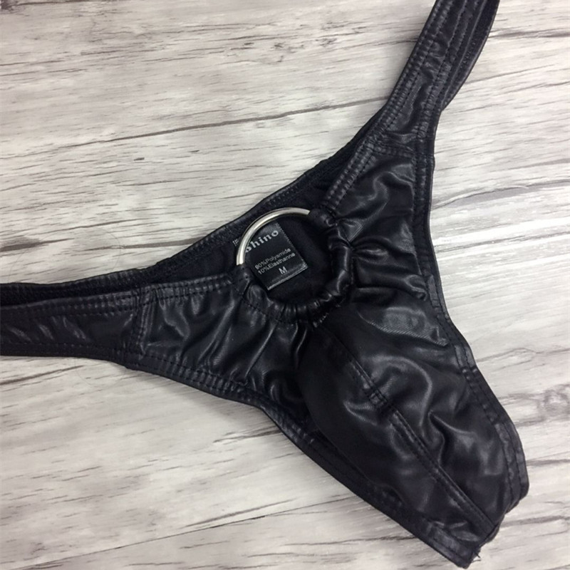 男士丁字裤 铁环仿皮单丁 低腰性感t裤 铁环时尚单丁内裤u凸设计