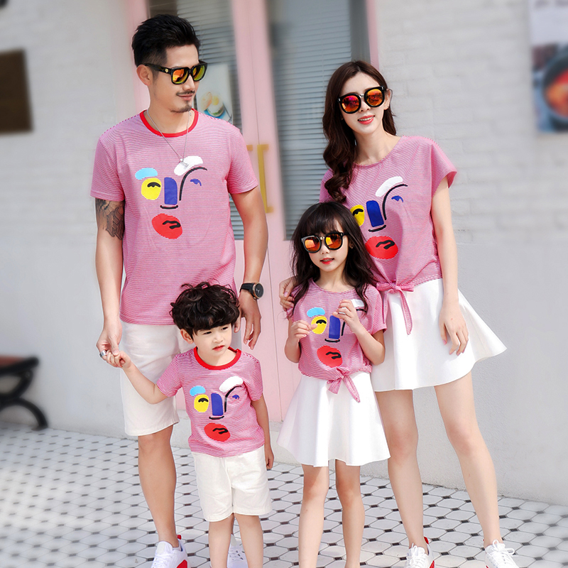 Family-child wearing summer tide three fashion stripes short sleeve T-shirts mother and daughter clothes cleared