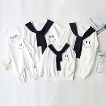 Autumn parent-child dress smiley face clothes Korean version of baby clothes a family of three tops 2021 family clothes