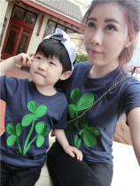 Parent-child summer 2021 A family of three pure cotton embroidery short-sleeved T-shirt Childrens clothing mother and child clothing family clothing new top