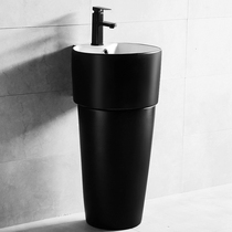Creative personality black column basin balcony ceramic sink floor to ceiling integrated washbasin small washbasin art round