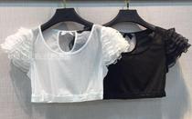 2016 spring and summer new half short sleeve flying sleeve base shirt elastic gauze Joker black white spot