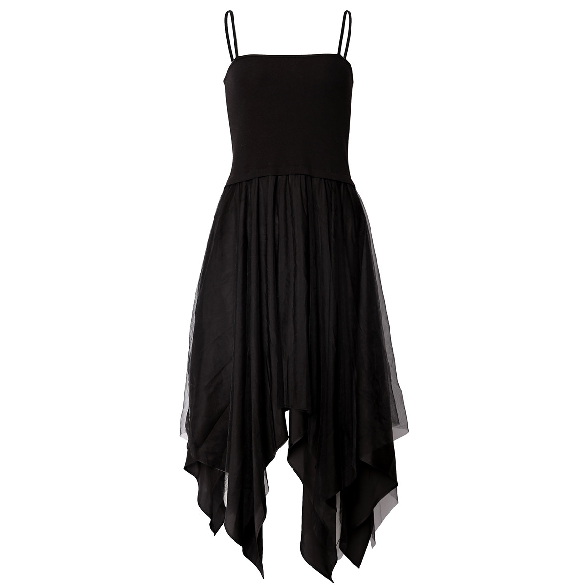 淘宝2018秋季不规则下摆a字吊带网纱裙子