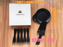 Cake knife and fork plate set PS plastic knife and fork plate 5-plate 5-fork combination three-in-one tableware set full