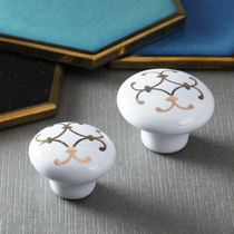 Golden silk flower round ceramic handle American pastoral European style simple antique cabinet door single hole small handle