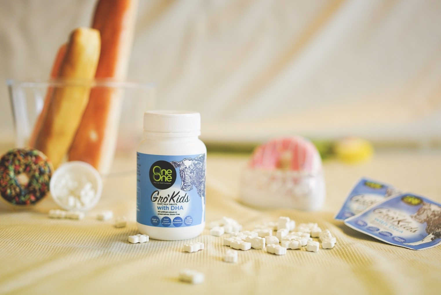 新西兰oneone奥尼小牛 dha成长富含高钙配方奶片咀嚼片100粒