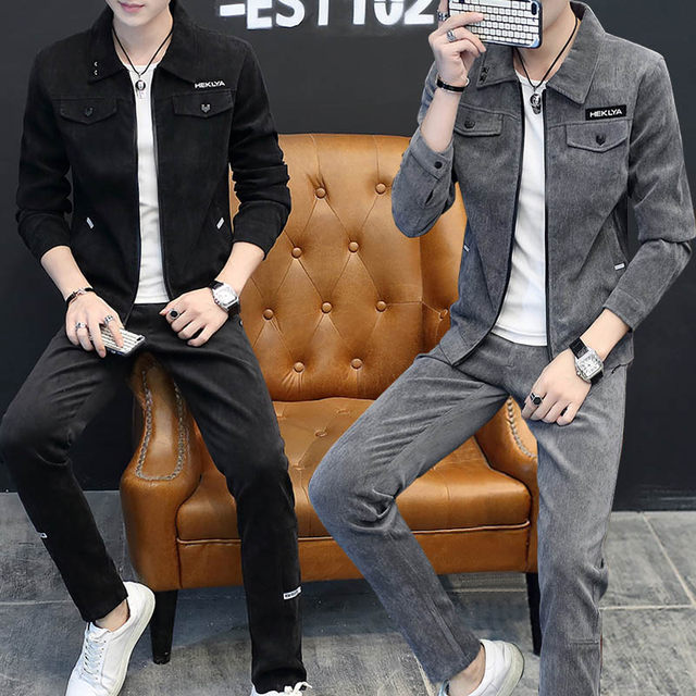 Three-piece men's spring outer suit Korean fashion ruffians handsome youth casual jacket collocation clothes spring and autumn Three-piece men's spring outer suit Korean fashion ruffians handsome youth casual jacket collocation clothes spring and autumn