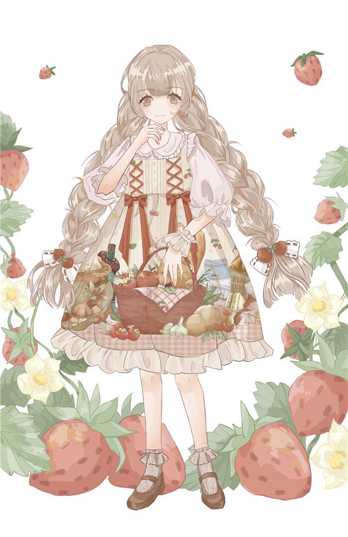 原创野餐柄日系软妹服洛丽塔jsk围裙lolita百搭泡泡袖op连衣裙萌