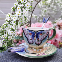 Butterfly cup Ceramic cup Creative teacup set Coffee cup Herbal tea set Cute wedding cup dish spoon combination