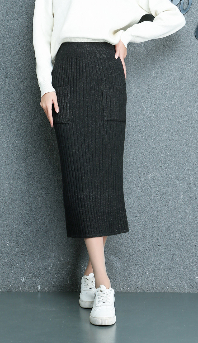 针织半身裙女秋冬季新款直筒长裙开衩侧开高腰一步裙中长款包臀裙